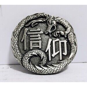 VINTAGE 2000 GREAT AMERICAN PRODUCTS FAITH HOPE DRAGON PEWTER BELT BUCKLE